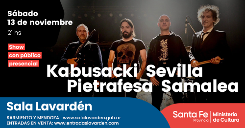 SLavarden's tweet photo. @Kabusacki - @yoyosevilla - #Pietrafesa - #Samalea en #SalaLavardén
📅Sábado 13 de noviembre
⏰21:00
Horario de boletería: de miércoles a domingo de 17:00 a 22:00
Entradas https://t.co/G98bA5r2wF https://t.co/h2t5goEBe5