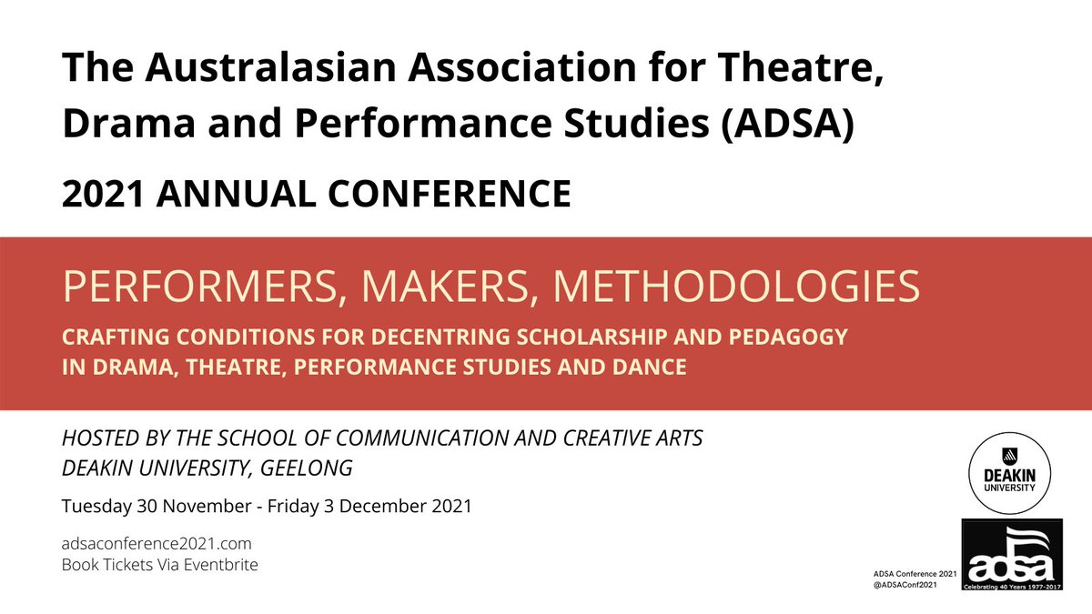 ADSAConf2021's tweet photo. 🔔The 2021 Annual #ADSA Conference!
Hosted by the School of Communication and Creative Arts #Deakin University, Geelong. 
Date: 30 November – 3 December 
Program: https://t.co/E5lRNYtT6D
Tickets: https://t.co/oLKRRDDtmj
#event #adsa2021 #Conference https://t.co/BWxJvtC8hJ