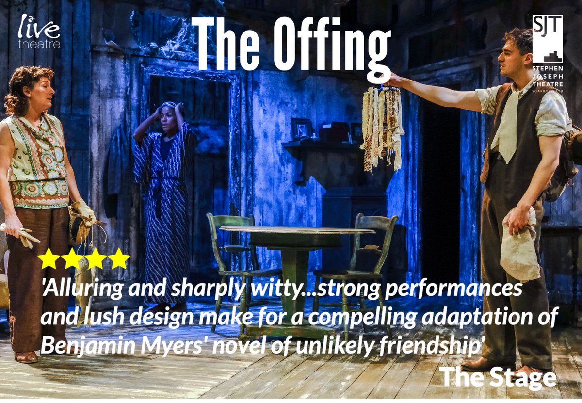 Thrilled to receive a ⭐️⭐️⭐️⭐️ from <a href="/Thriftygal/">Tracey Sinclair</a> <a href="/TheStage/">The Stage</a> for #TheOffing our co-pro with <a href="/thesjt/">Stephen Joseph Theatre</a> currently on stage until Sat 27 Nov. 'Alluring and sharply witty...strong performances and lush design make for a compelling adaptation' - read it online at bit.ly/3qxl4lc