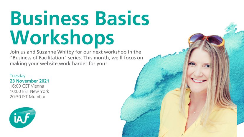 iaf_eme's tweet photo. Join us and @suzannewhitby for our next members-only workshop in the "Business of Facilitation" series. This month, we'll focus on making your website work harder for you! Register now: https://t.co/jocJMa5tx5 #facilitation #businessbasics https://t.co/7PoUkn4yv0