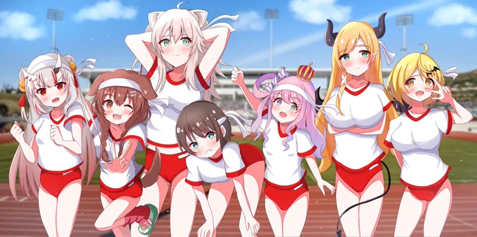 #ホロライブ運動会2021 #百鬼絵巻 #できたてころね 
#ししらーと #プロテインザスバル
#ルーナート #しょこらーと #メルArt 
白Aチーム!完成っ!!! 