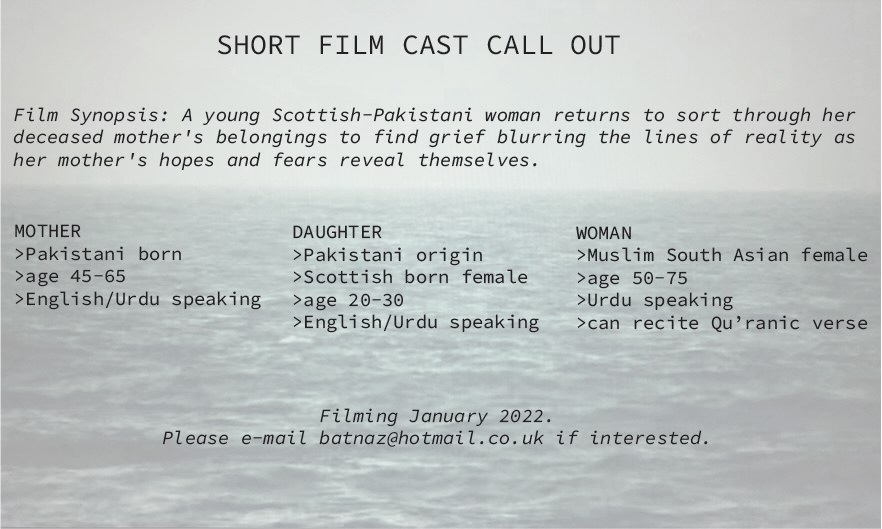 RaisahAhmed's tweet image. Pakistani/South Asian heritage actresses (and those interested in acting) in Scotland, a casting call for you! This is a really beautiful short film being made through the @GMACFilm Little Pictures scheme by writer/director Nazia Mohammad. Please share!