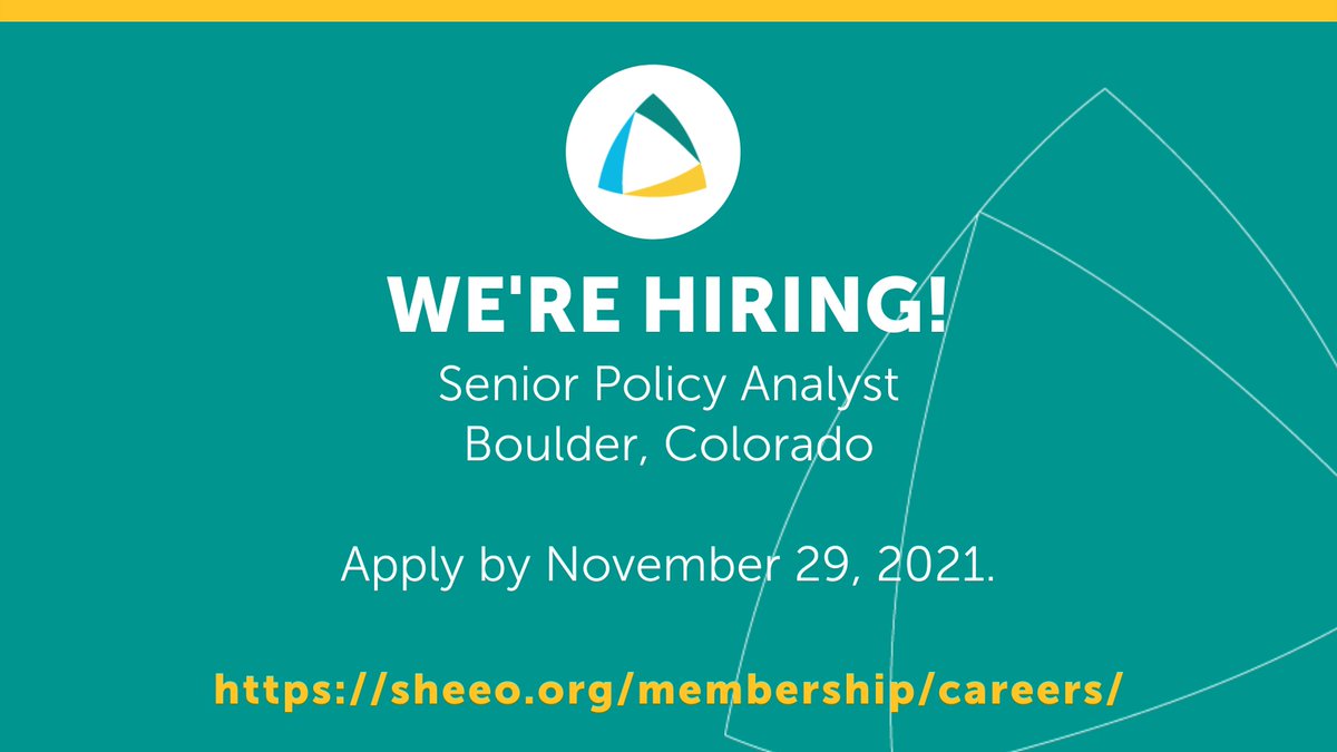 SHEEOed's tweet photo. SHEEO is hiring! Come join the Boulder, Colorado, SHEEO team as a senior policy analyst. Learn more at https://t.co/G9xOXJr9mT. https://t.co/oYrBXEybS5