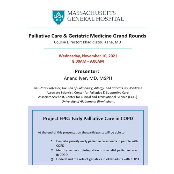 NnekaUfereMD's tweet image. Excited for @anandiyermd @HMSPallCare Grand Rounds talk today on #pallipulm and #geripulm!