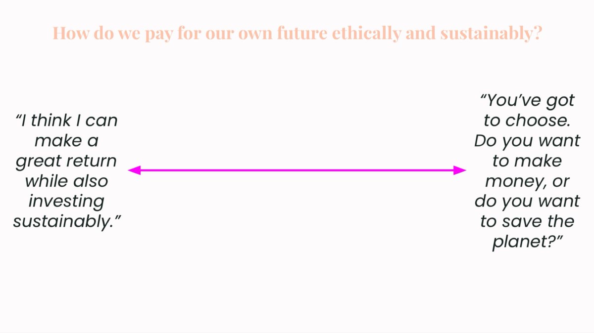 goodfutureproj's tweet photo. How do we pay for our own future ethically and sustainably?

“I think I can make a great return while also investing sustainably”

vs

“You’ve got to choose. Do you want to make money, or do you want to save the planet?”

#TalkMoneyWeek #COP26 https://t.co/tBJZe2Ut8a
