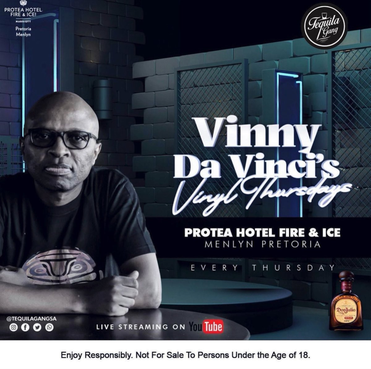 mathata_dj's tweet photo. Thursday 11 November 2021
#SpringActivated @tequilagangsa
#VinnysVinylThursdays @ PROTEA HOTEL Fire & Ice in Menlyn Pretoria ((in association with @donjulio))
#DreamsOnPlastic #VinylThings
17h00 - 18h30 @GYStereo
18h30 - 20h00 @Nhlex_DSU
20h00 - 22h00 @VinnyDaVinci https://t.co/KAuplwnMtV