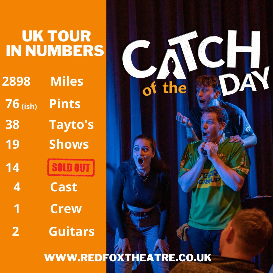 Well that’s our UK tour of 🎣Catch of the Day ☘️done 

Thank you so much to everyone who came to see the show &amp; of course a massive thank you to all the team <a href="/housetheatre/">house southeast theatre network</a> with out them this tour wouldn’t have been possible.

 Here’s a run down of the tour 🚐 in numbers.