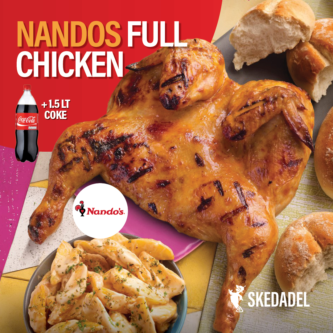 Skedadel2's tweet photo. Wednesdays are meant for sharing, man 😉 Treat yo' self and bae to a lekker full chicken 🍗 and 1.5L cooldrink from @nandosSA when you order from the Skedadel App 🛵
T's &amp; C's apply.   

Download and order via the Skedadel App now >  https://t.co/pQB7X3x11O 

#skedadel #nandos https://t.co/00yJ1Uu512
