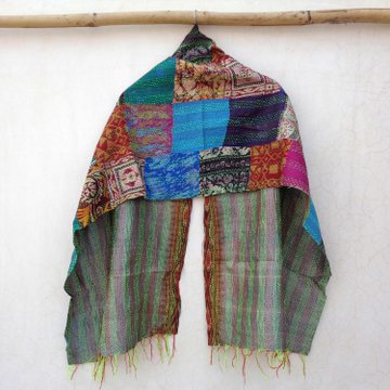 Handmade patchwork Silk Kantha Scarf Neck Wrap Stole Dupatta Hand Quilted Women Bandanas KP55