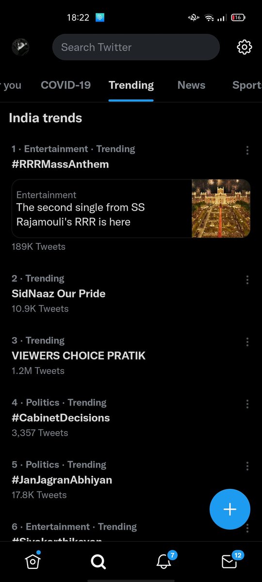 Venom777123's tweet photo. VIEWERS CHOICE PRATIK Is Trending over 1.2M Tweets on no. 3 Spot In Trendlist!!!!! https://t.co/sIUASxLuya