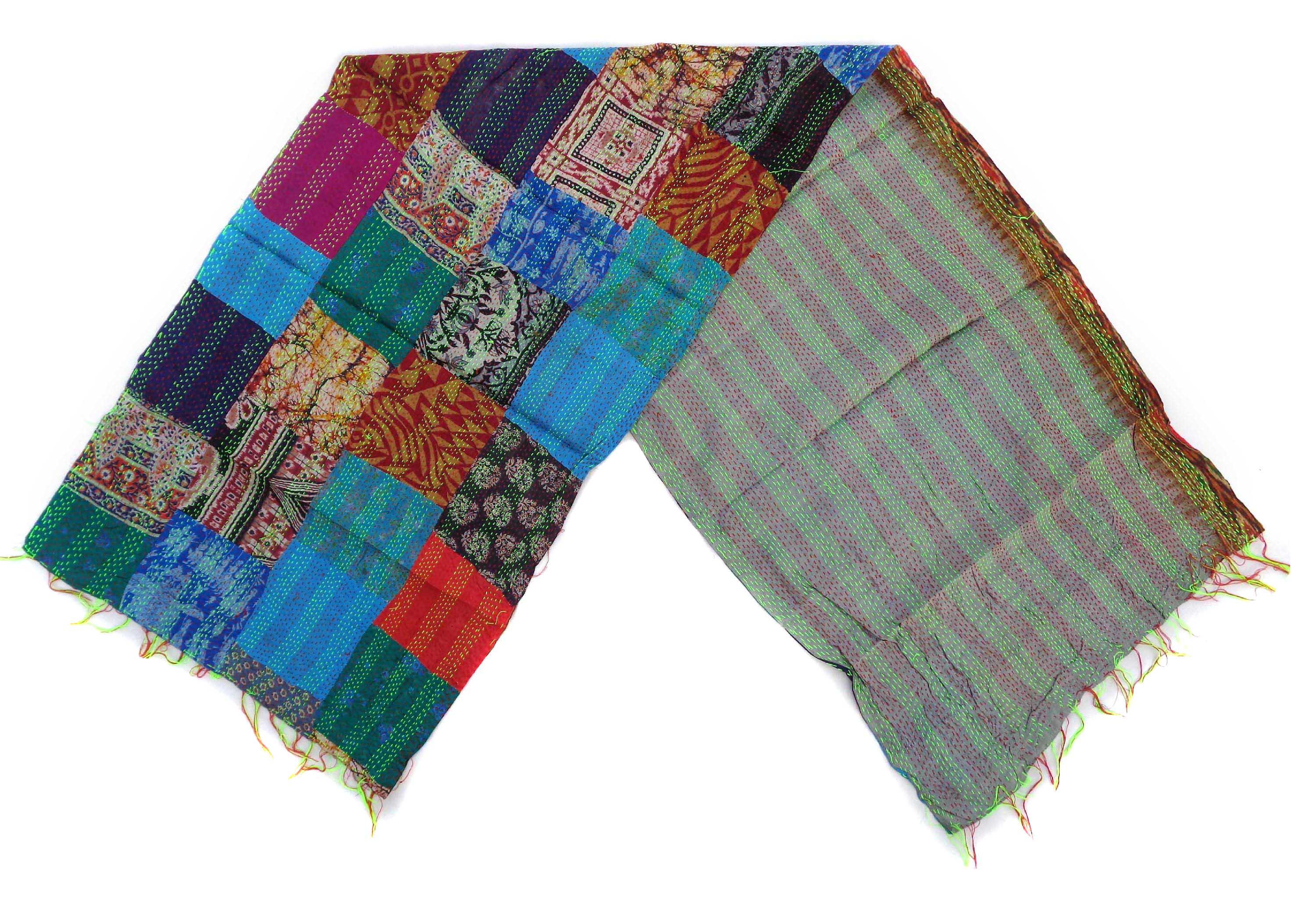 Handmade patchwork Silk Kantha Scarf Neck Wrap Stole Dupatta Hand Quilted Women Bandanas KP55