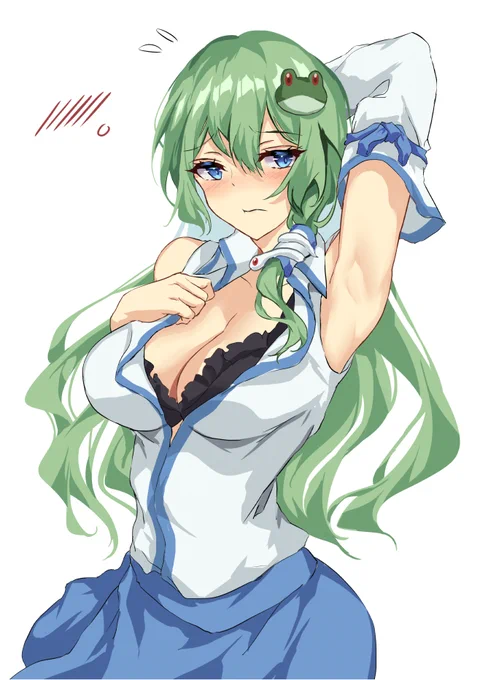 「巫女が黒下着つけてたら、ダメでしょうか…?」
下着を検査される早苗さん

#深夜の真剣お絵描き60分一本勝負
+45 