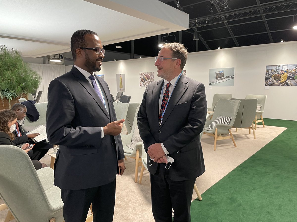 It was great to reconnect with <a href="/ASteiner/">Achim Steiner</a> at <a href="/COP26/">COP26</a>. We discussed UNDP’s role in advancing Somalia’s ambitions to counter the effects of Climate Change in the country. <a href="/UNDPSomalia/">UNDP Somalia</a>, under the able hands of <a href="/MasonJocelyn/">Jocelyn Mason</a> and his team, are already doing a great job, do continue 👍🏾.