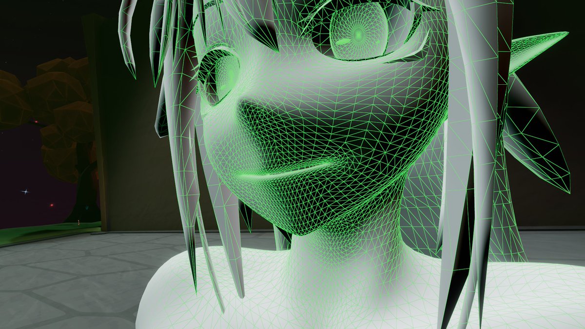 Genga_VRchat's tweet photo. ふと例の6本エッジが気になってVRC上でポリ割を確認したら1枚目みたいな感じでｽﾝ……ってなった
色々と自分には制御できなさそうな感じしてるから2枚目みたいなポリ割に戻します…… https://t.co/KthlXda87A