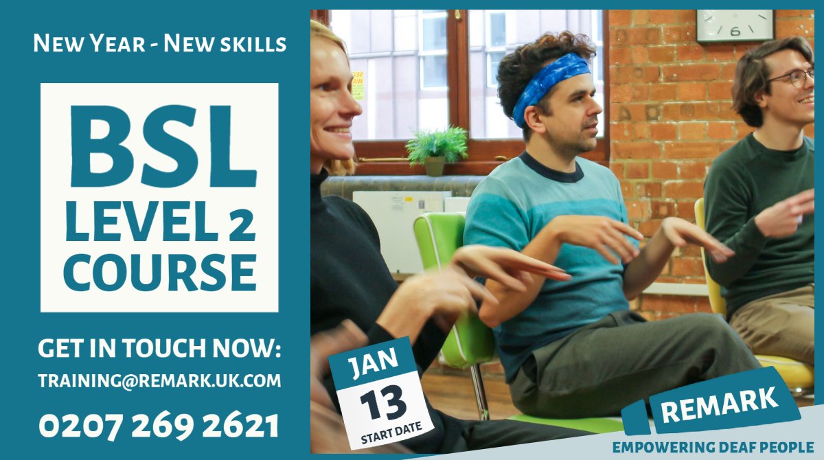 Remark_UK's tweet photo. Let's make 2022 all about learning BSL, with the surge in BSL searches after #StrictlyComeDancing 

Our #BSL Level 2 Course is starting in January.

Contact us to book your place.

https://t.co/mMCz6Dcfla

#LearnBSL #RemarkTraining #BritishSignLanguage #BSL #DeafAwareness https://t.co/6tb7213Ttw