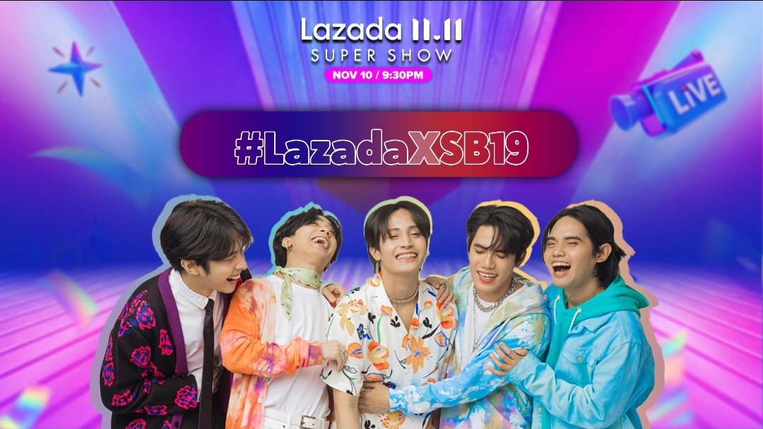 SB19TrendsPH's tweet photo. [ TAG UPDATE ]

Tune in on GMA or LazLive for SB19's performance at the #LazadaPH1111SuperShow! You don't wanna miss this, A'tin!

Watch out for the Vouchers Giveaway Mechanics in 30 mins! Mag-add to cart na!

UPDATED TAGS:
VoteSB19 onMTVEMAs
@SB19Official #SB19
#LazadaxSB19 https://t.co/2H0zRdE6ip