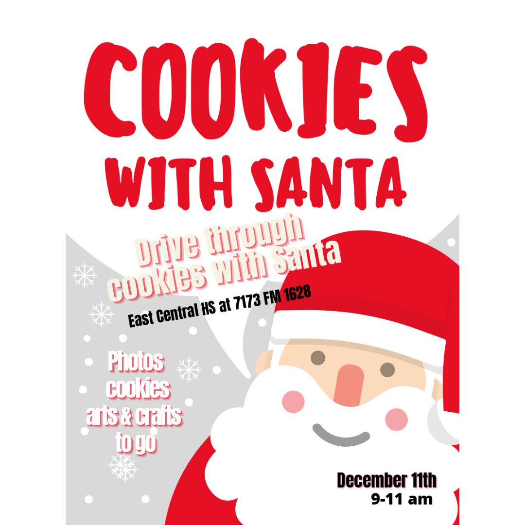 Get Rudolph ready! Cue up Mariah Carey on Spotify! It's getting into the holiday season and East Central High School is hosting "Cookies with Santa" on Dec. 11 from 9-11 a.m. Photos, cookies, arts &amp; crafts to go and of course, SANTA ("we know him!" in Elf voice).  #ProudlyUnited