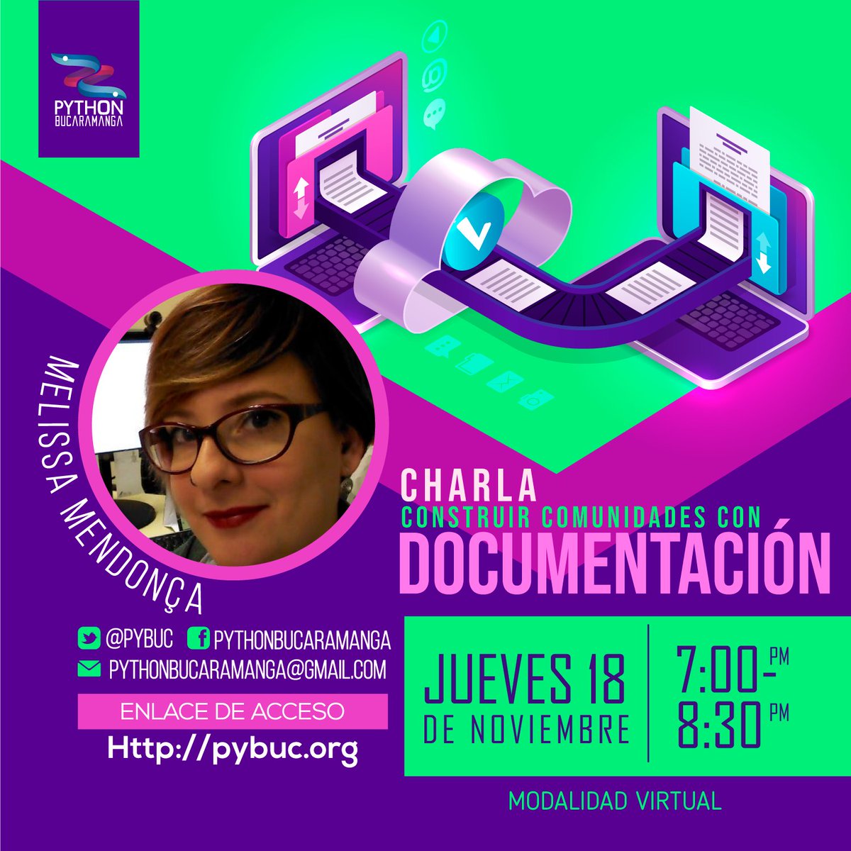 PyBuc's tweet image. Buenos dias Pythonistas!
Para nuestro décimo evento del año en Python Bucaramanga, hablaremos sobre Construir comunidades con documentación.
Ponente: Melissa Weber Mendonça
Enlace: pybuc.org
#python #pybuc #pythoncolombia #programacion #pythonbucaramanga #meetup