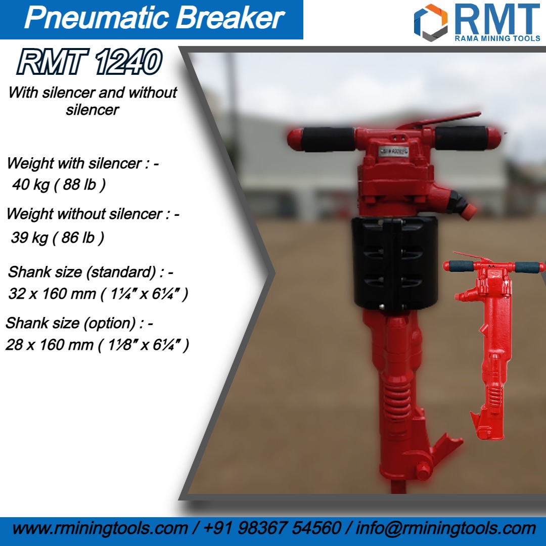 RMT_ramamining's tweet image. RMT 1240 destruction instrument is a high-yield pneumatic breaker designed to convey the power and sturdiness vital for an assortment of development and plant upkeep applications like heavy breaking and built up concrete, frozen ground, rocks, and asphalt. 
 #PneumaticBreakers