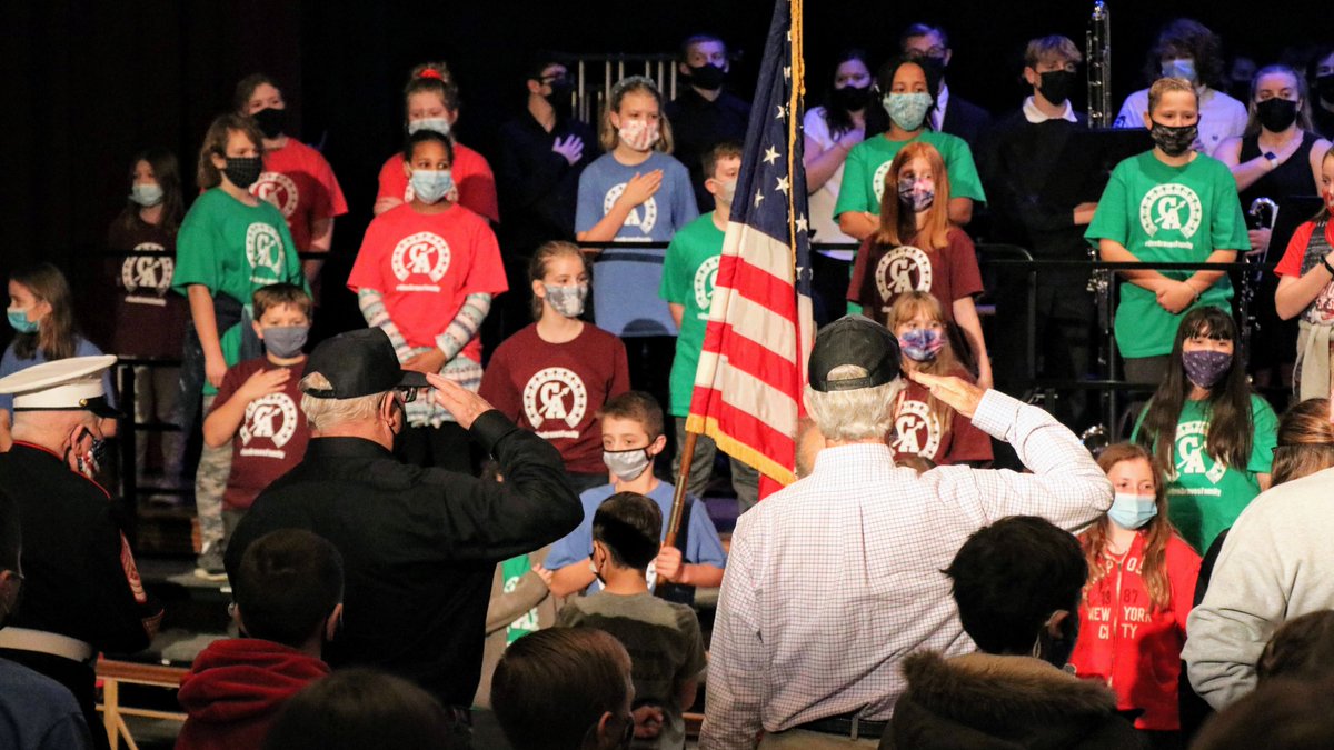 CanandaiguaCSD's tweet photo. Today we honored those who served our nation during our annual Veterans Day 🇺🇸 assembly for 5th-grade students. The Academy Wind Ensemble performed patriotic music and students sang and presented about Veterans Day. #OneBravesFamily https://t.co/p8x3tdCbto