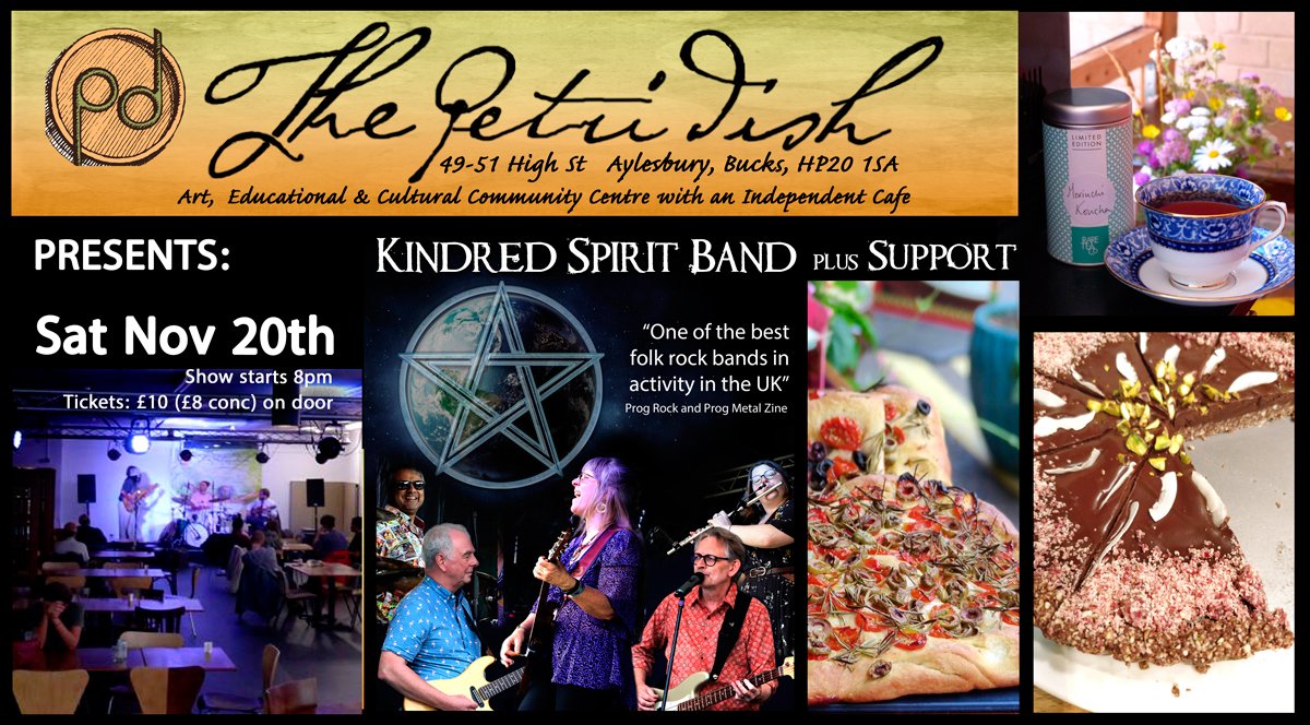 ElaineSamuels's tweet photo. Don't miss @KindredSpiritUK #folkrock #band #concert at #ThePetriDish on #Aylesbury High St on Sat 20th Nov! We've featured @cavernliverpool &amp; #musicfestivals like @HRHProgFestival. We're compared to Jethro Tull, Fleetwood Mac &amp; Renaissance. Info &amp; tickets https://t.co/oWHP3VgjC3 https://t.co/33pX5ZMG5y