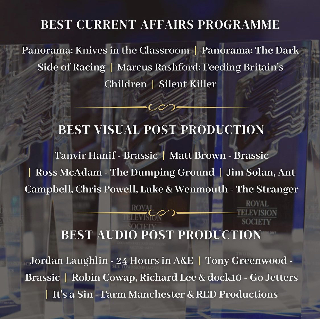 TimelineTVPost's tweet photo. We’re super proud that our Editor @RossJMcAdam has been nominated for Best Visual Post Production in the @RTSNW awards for his work on the Dumping Ground Festival Fibber episode. See the full shortlist here: https://t.co/hkHQItbda3 #RTSNW https://t.co/QnvuEvJLj0
