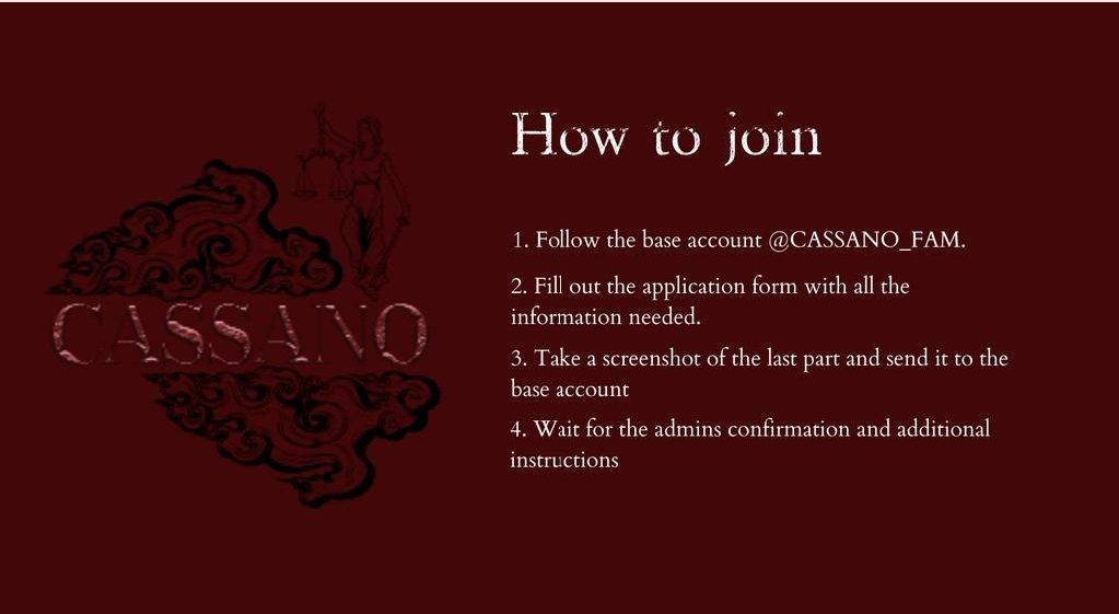 CASSANO_FAM's tweet photo. ㅤ
 Do you believe you have what it takes to continue on the Cassano Family's legacy?

Cassano Family's doors have re-opened; follow the steps below to join.
               
Member form:
https://t.co/dkdDM0IBTn

Admin form:
https://t.co/OG3gAFvAjV

ㅤㅤㅤ ㅤ https://t.co/U0tirnWz34