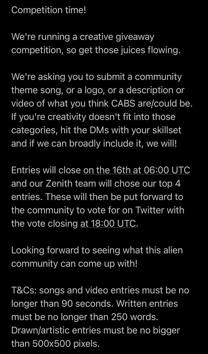 cryptoalienbabe's tweet photo. Here it comes! It's competition time! Check out the image for details. One FREE #CAB is up for grabs. Just reply with your entry! Let's see what you've got aliens!
#NFTgiveaway #NFTdrop #cryptoalienbabes #theyarecoming #CABmmunity #passiveincomeNFT #gettothespaceship https://t.co/6UHcLrrvDS