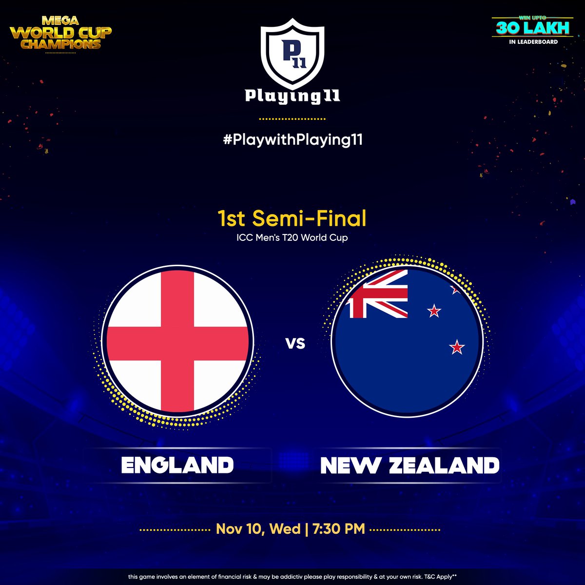 playing11app's tweet photo. The first semi-final of the @T20WorldCup and @englandcricket will take on the @BLACKCAPS. Both teams will look to seal their final berth and would want to lift the cup. Who will emerge victorious? Pick your playing11 &amp; stand a chance to win amazing prizes. #T20WorldCup #eng #NZ https://t.co/yzMMGU7H0G