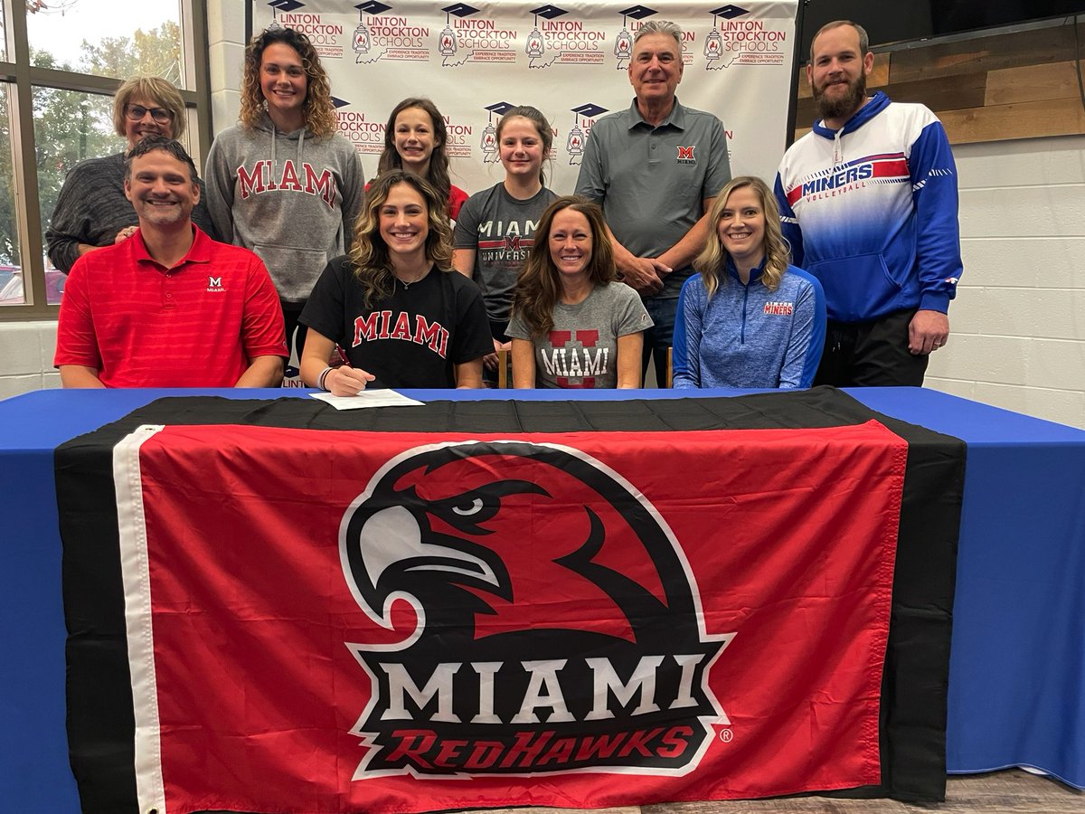 Historic day at Linton! Senior Gentry Warrick signed this morning to play college volleyball at Miami of Ohio. Lady Miner is first D1 volleyball signee in school history