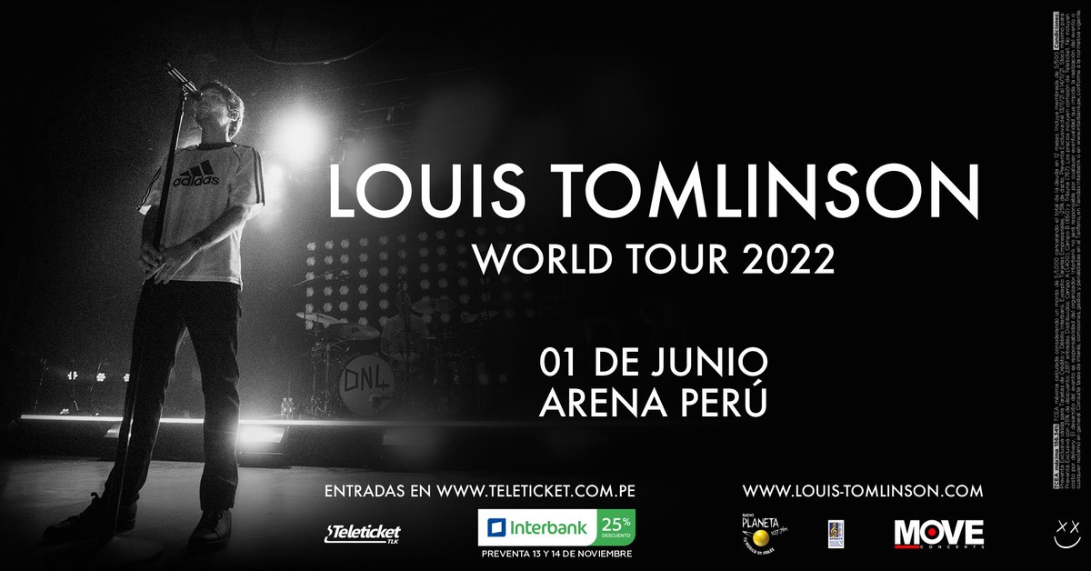 LOUIS TOMLINSON en Lima

01 de Junio
Arena Perú (costado de Jockey Plaza)

Entradas a la venta en Teleticket desde este 15 de Noviembre

Preventa exclusiva con tarjetas Interbank 13 y 14 de Noviembre

25% de descuento con tarjetas Interbank

#LouisTomlinsonenLima