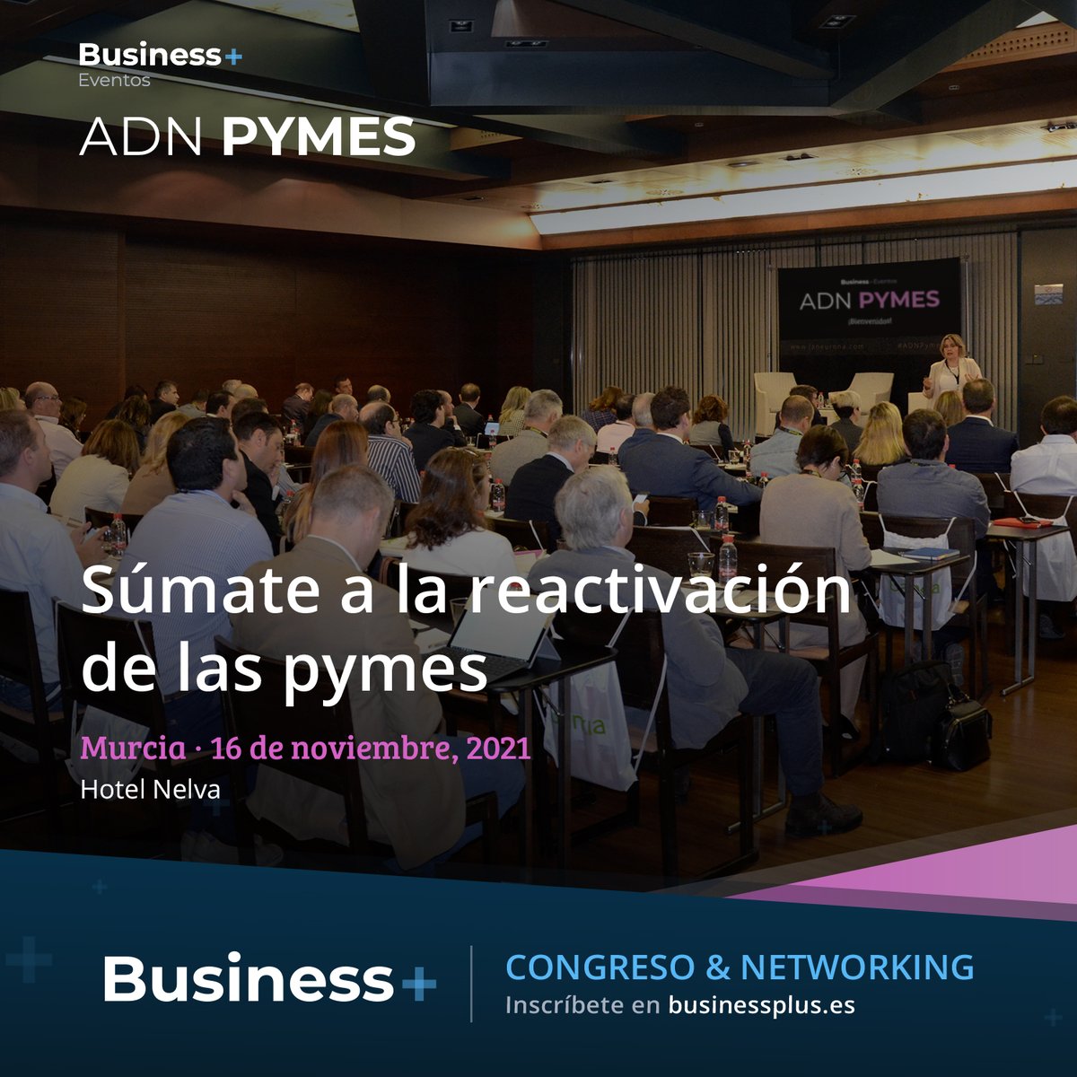 BusinessPlus_es's tweet photo. Cada vez queda menos para #ADNPyme en #Murcia 👏👏  Un evento presencial y gratuito en el que hablaremos de las #pymes ante la recuperación y la reactivación.

El 16 de noviembre en el Hotel Nelva ¡Consigue tu entrada gratis en el siguiente enlace! 👇
https://t.co/np25g1pezx https://t.co/v7NLuL8Ync