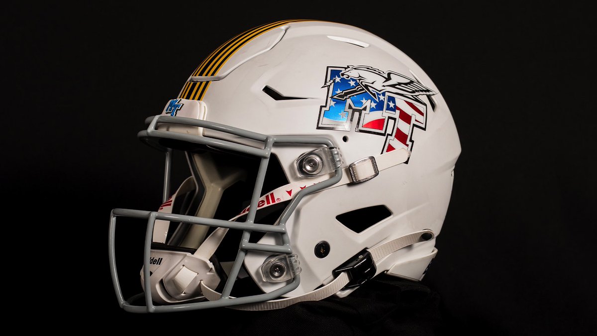 UNISWAG's tweet photo. As part of this year's Salute to Veterans &amp; Armed Forces game for @MT_FB their helmets will feature stripes representing the different branches of the military.

#uniswag https://t.co/xXLHoeaQ7f
