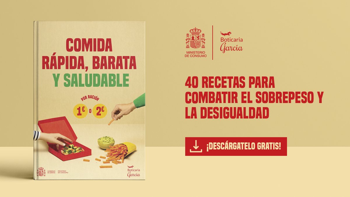Hoy hemos presentado este recetario elaborado junto a <a href="/boticariagarcia/">Marián García</a> y <a href="/mariazafran/">maria jose san roman</a>. 

Una guía de alimentación alternativa y saludable para elaborar platos rápidos y baratos.

🔗 consumo.gob.es/sites/consumo.…