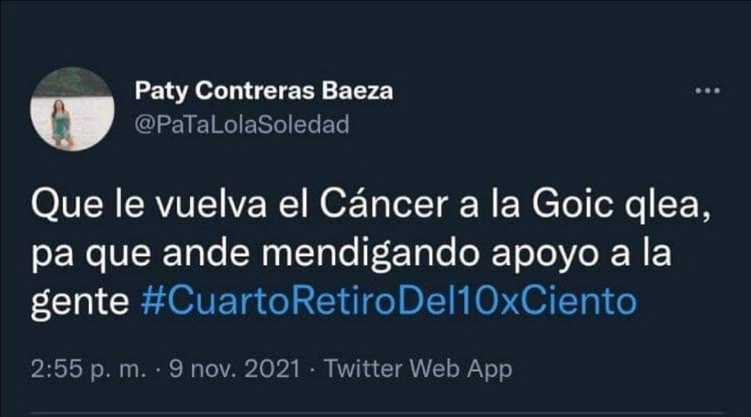 CarabinasM's tweet photo. #ContigoCHV y la sororidad? La empatía la igualdad de género? @SantoTomas_ST #santotomas #universidad #UST #ust @PaTaLolaSoledad desearle cáncer a una persona por pensar diferente, es bajo y da indicios de enfermedad mental, hazte ver, tus twitter son de odio, busca ayuda https://t.co/U2sVPXUejr