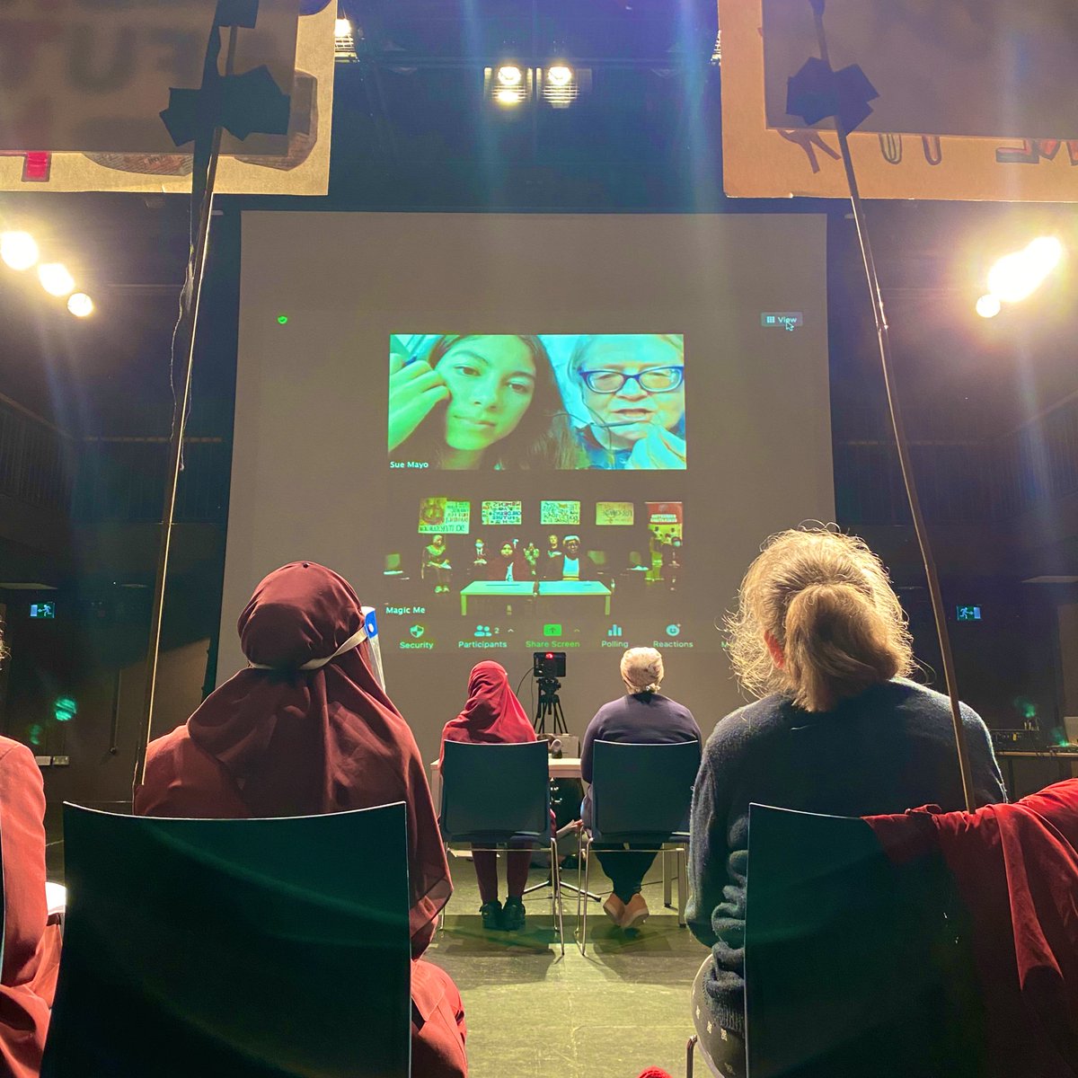 MagicMeArts's tweet photo. Our intergenerational women group Zooming in with artists @MarieKoshika and @sue_mayo who are at @COP26 in Glasgow. 

There will be a Q&amp;A, so if you have any burning questions you would like to ask the group, you can pose them here: https://t.co/hYAe5HosXc

#GlasgowCop26 https://t.co/kpmJWlireH