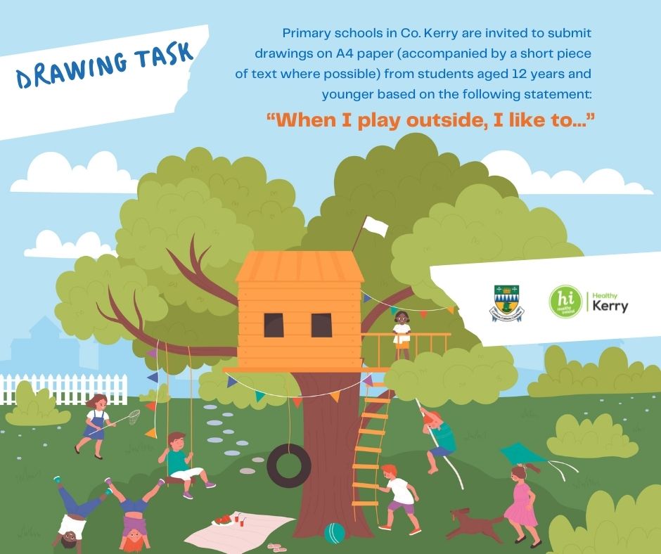 HealthyKerry's tweet photo. @countykerry are developing the Kerry Play and Leisure Policy - Have your say by completing the surveys and drawing task here https://t.co/HxuEPUFJ0k @HealthyIreland @HSELive @Playboard_ #Outdoors #Free #Public #Useable #Play #Leisure #CountyKerry https://t.co/FOnFihVW8P
