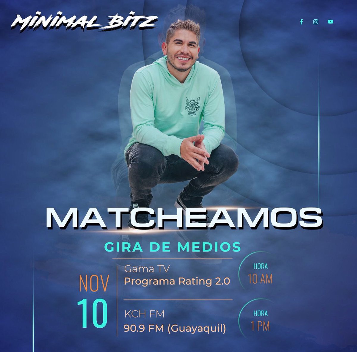 minimal_bitz's tweet photo. Hey pipol!
Hoy estaré presentando mi single #Matcheamos en @Gamavisionecu @KCHradio. Te invito a que sintonices tanto en televisión 📺 como en radio 📻 y conozcas más mi nueva producción. #rating2
 #GamaTV #radiokch_fm 
#MinimalBitz #AfroUrban https://t.co/4CAbTqKYYj