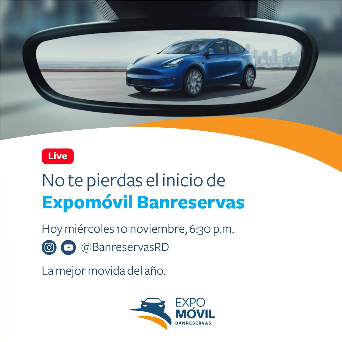 Haz la mejor movida del año y acompáñanos hoy miércoles 10 de noviembre a las 6:30 p.m., en la transmisión en vivo del inicio de la edición 2021 de #ExpomóvilBanreservas a través de nuestras redes <a href="/BanreservasRD/">Banreservas</a> en Instagram y YouTube.