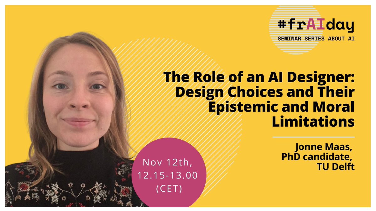 ResponsibleAIU1's tweet photo. On Nov 12th, Jonne Maas from TU Delft will talk about the design of an AI system, design choices and the role of the designer. For more information and registration: https://t.co/Grm8u8MNSY
#AI #humaneAInet #AIdesign #socialsimulation #frAIday https://t.co/7tbr5nYVun