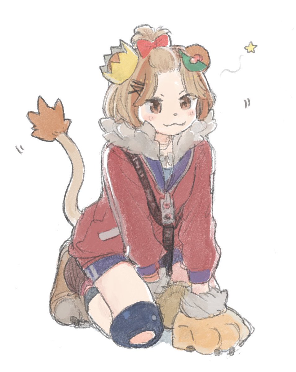 1girl solo knee pads jacket tail animal ears crown  illustration images