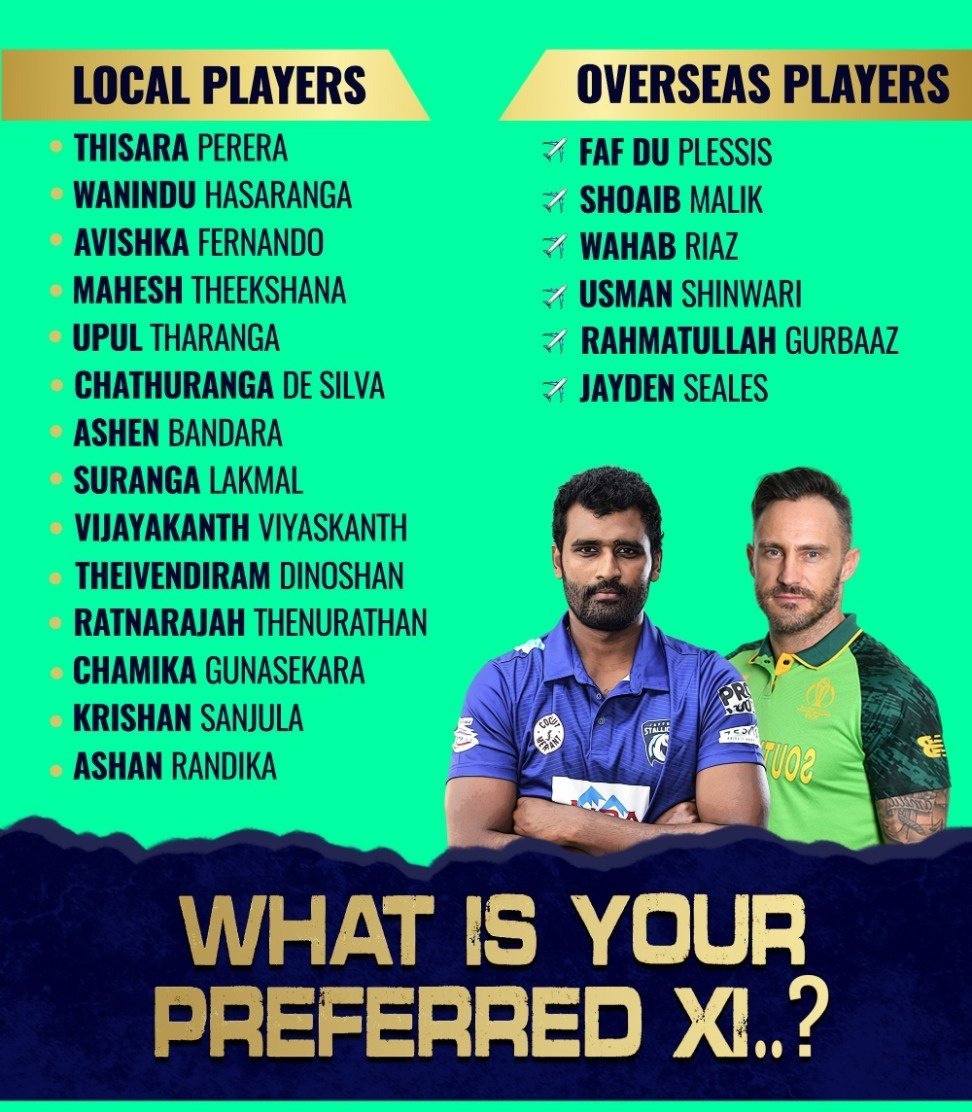 Lycajaffnakings's tweet photo. Now that our squad is finalized, Can you tell your preferred XI?

#JaffnaKings #LPLDraft2021 #LPLDraft #LPL2021 #SriLanka #Cricket https://t.co/MQW0sx7Qza