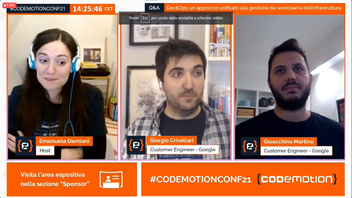 andrealeard's tweet photo. Dev&amp;Ops: un approccio unificato alla gestione dei workload e dell'infrastruttura. 
Ottima demo senza intoppi da parte di Giorgio Crivellari (@miticojo) e Gioacchino Martino di @googlecloud 
#CodemotionConf21  #Kubernetes #GoogleCloud @skaffolddev https://t.co/SwHNavMyXV