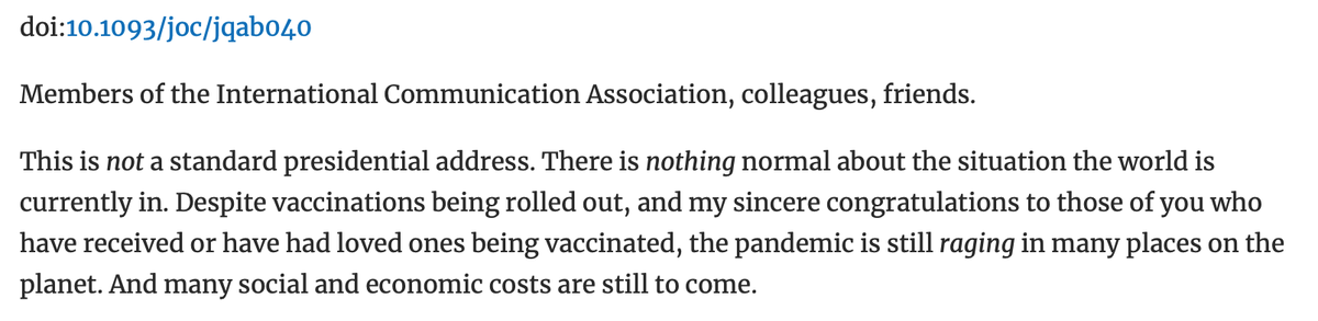 icahdq's tweet image. New from Journal of Communication: Ten Observations: The 2021 ICA Presidential Address. Claes H de Vreese
buff.ly/3mq9ZAk #icacommunity