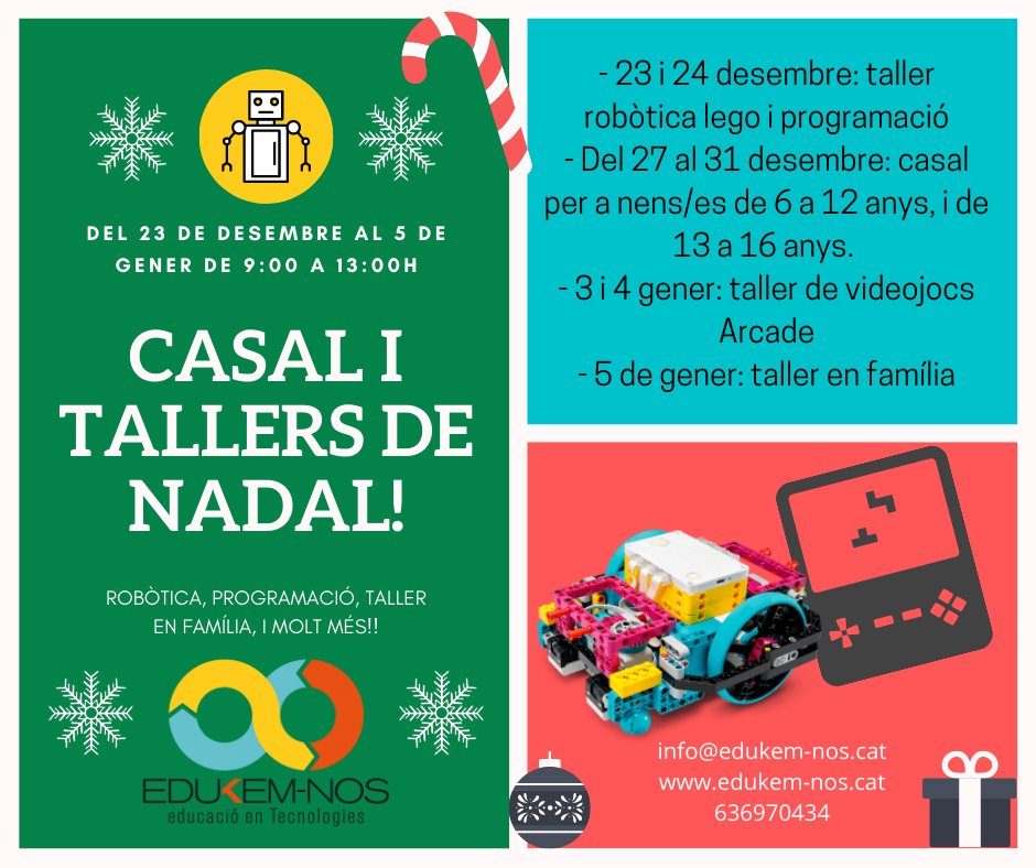 Ja ha arribat el fred... i nosaltres ja hem preparat el nostre casal i tallers de Nadal!!! T'hi apuntes? Si ho fas abans de l'1 de desembre tindràs un descompte! Entra a la nostra web i informa't! Us hi esperem! #robòtica #programació #tallers #nadal #casal a <a href="/VilassardeMar/">Vilassar de Mar</a>
