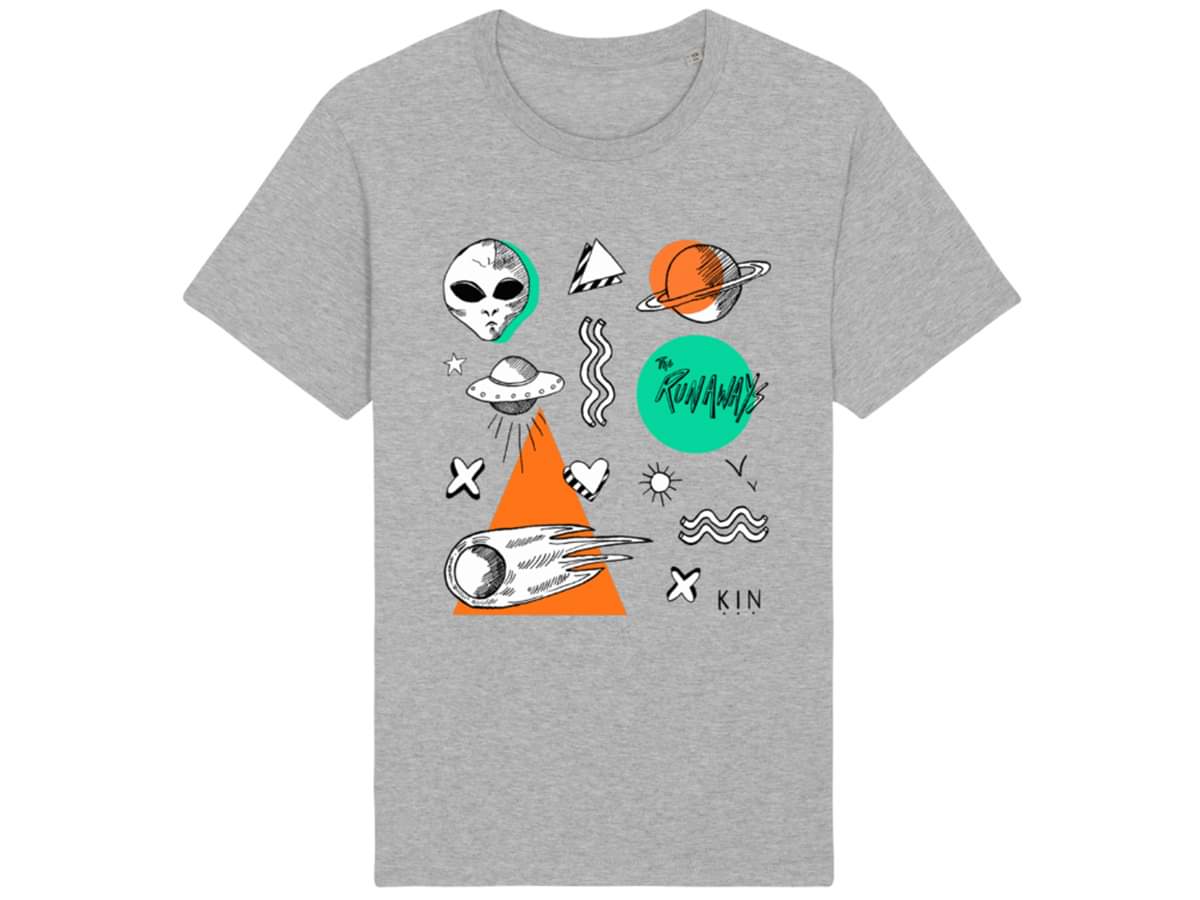 KINbandofficial's tweet photo. SURPRISE!
To coincide with our release of The Runaways, we have teamed up with @ella_desouza to bring you this limited edition t-shirt.
Hand drawn design, eco friendly! 
Available in Grey or White, sizes XS to 3XL.
Grab yours now! 
https://t.co/aU4kRl73tG https://t.co/CSZwpkMuxC