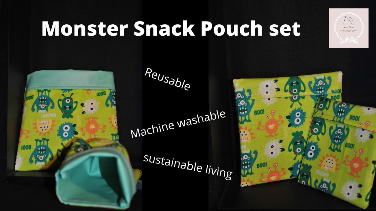 yvensew's tweet photo. Calling all owners of little monsters. How about a cute  set of 2 snack pouches to brighten up their lunchboxes. Small enough for stockings, cute enough for Christmas. 

https://t.co/LSplRuzJK3 via @Etsy 

#MHHSBD #zerowaster #Christmasgifts #stockingfillers #madeinwales https://t.co/r9SaVfefLD