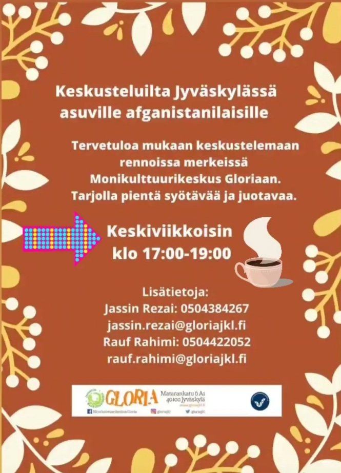 Monikulttuurikeskuksessa afganistanilaisille keskusteluillat jatkuvat. #jyvaskyla <a href="/GloriaJkl/">Gloria Jkl</a>