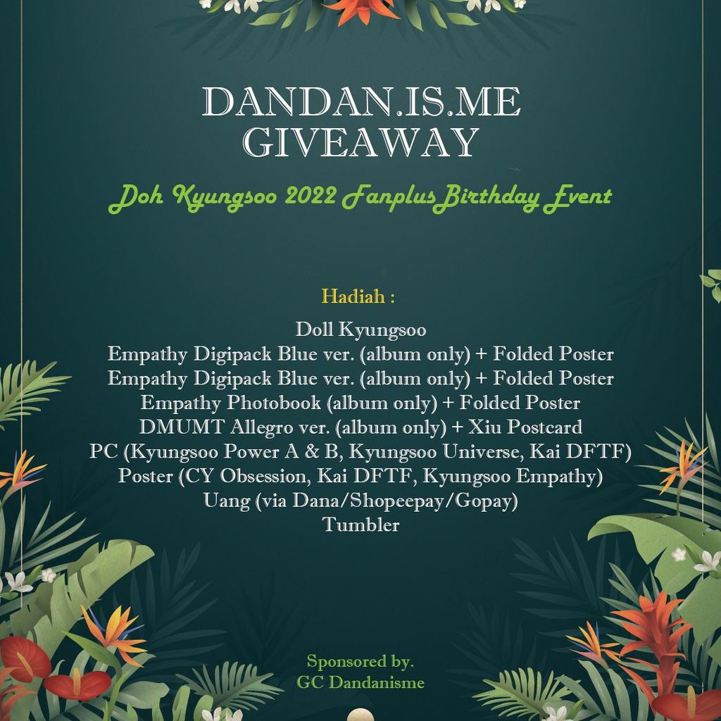 Dandanisme12's tweet photo. 🌹DANDANISME GIVEAWAY🌹

Hi, sebagai bentuk apresiasi kami kepada kalian yang sudah mendukung KYUNGSOO di FANPLUS, kami mengadakan GA ini.. Untuk detailnya bisa kalian kepoin di gambar ya ⬇️

Lets do this for Kyungsoo! 
FIGHTING 🔥 https://t.co/OUOYKvRsaY
