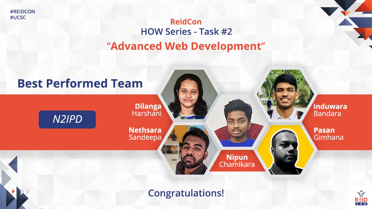 ReidConUCSC's tweet photo. Introducing the team that performed best at the second task demonstration of the ReidCon Hands-on-Web series. Congratulations team N2IPD!
#REIDCON
#UCSC https://t.co/HJgzU6TEe7